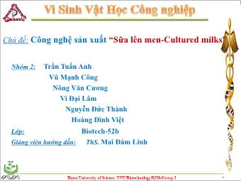 Đề tài Công nghệ sản xuất “Sữa lên men-Cultured milks”