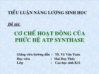 Tiểu luận Cơ chế hoạt động của phức hệ ATP synthase