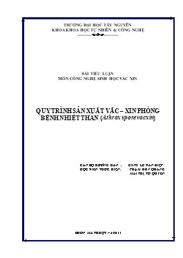 Tiểu luận Quy trình sản xuất vắc – xin phòng bệnh nhiệt thán (Athrax Spore Vacxin)