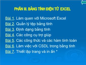 Bài giảng Bảng tính điện tử Excel