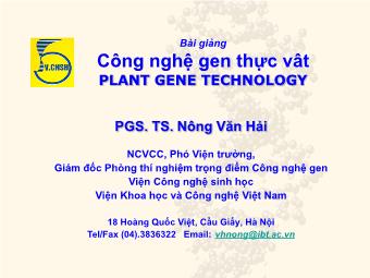 Bài giảng Công nghệ gen thực vât PLANT GENE TECHNOLOGY