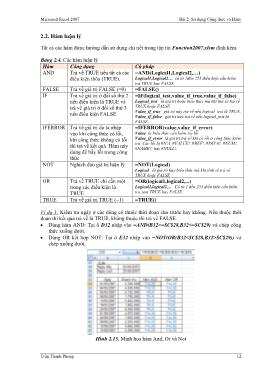 Giáo trình Microsoft Excel 2007 - Bài 2.2: Hàm luận lý